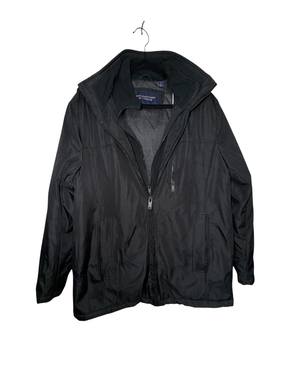 Roundtree & Yorke Men's Black Hooded Zip Rain Jacket